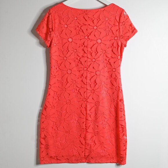 TIANA B. Coral Floral Lace Overlay Short Sleeve Dress - Size Medium - Picture 4 of 13